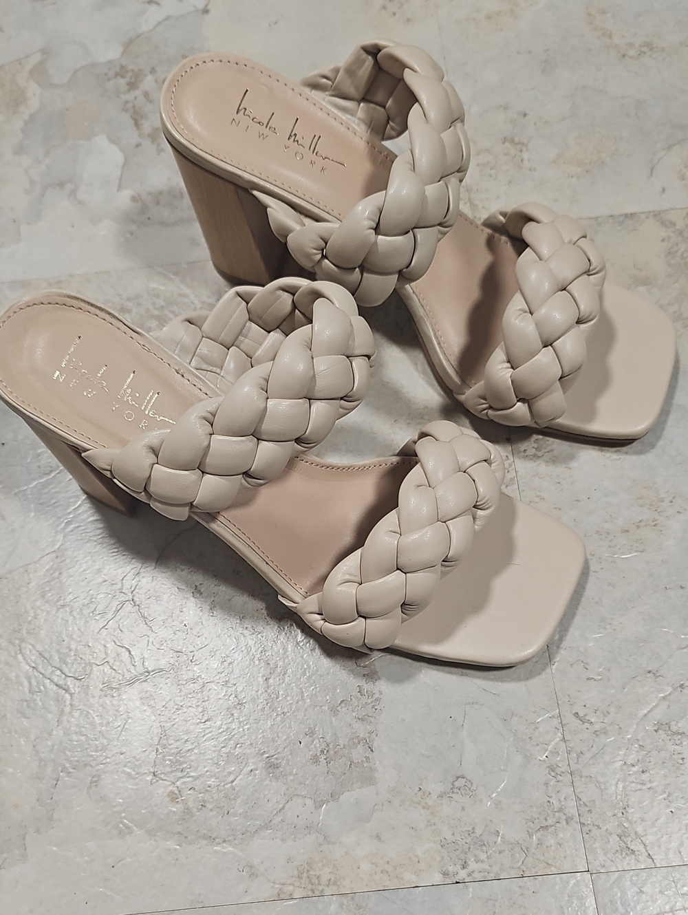 Nicole Miller Braided Nude Block Heel Sandals
